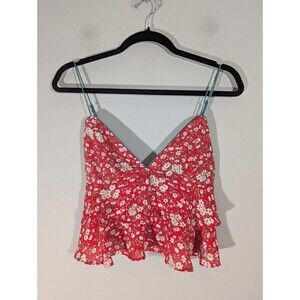 Dress Forum Womens Red Tiered Floral Ruffle Crop Tank Top Sz M Prairie Coquette